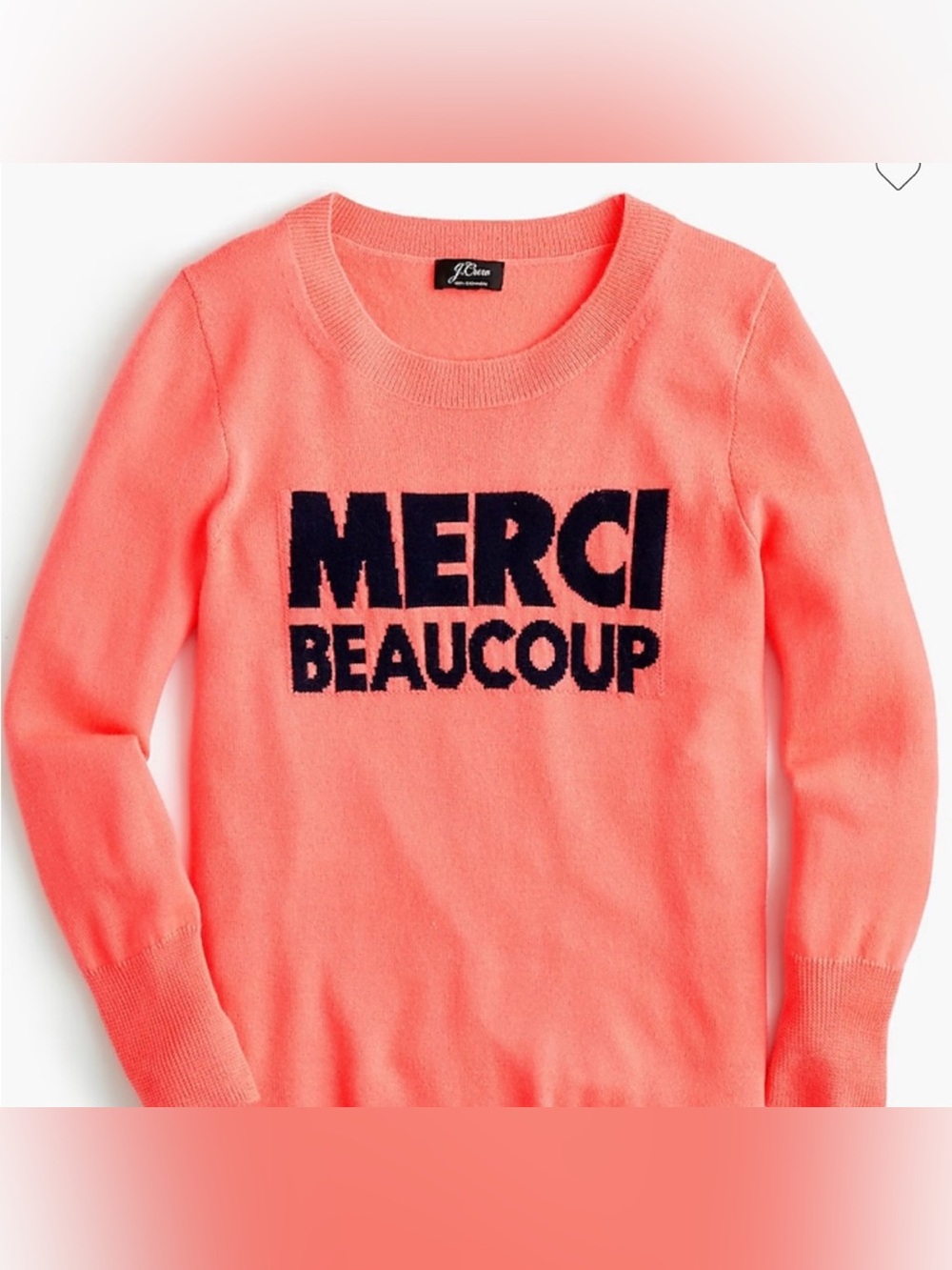 NWOT J.Crew 100% Cashmere Merci Beaucoup Sweater XS Coral Graphic Pullover Cozy
